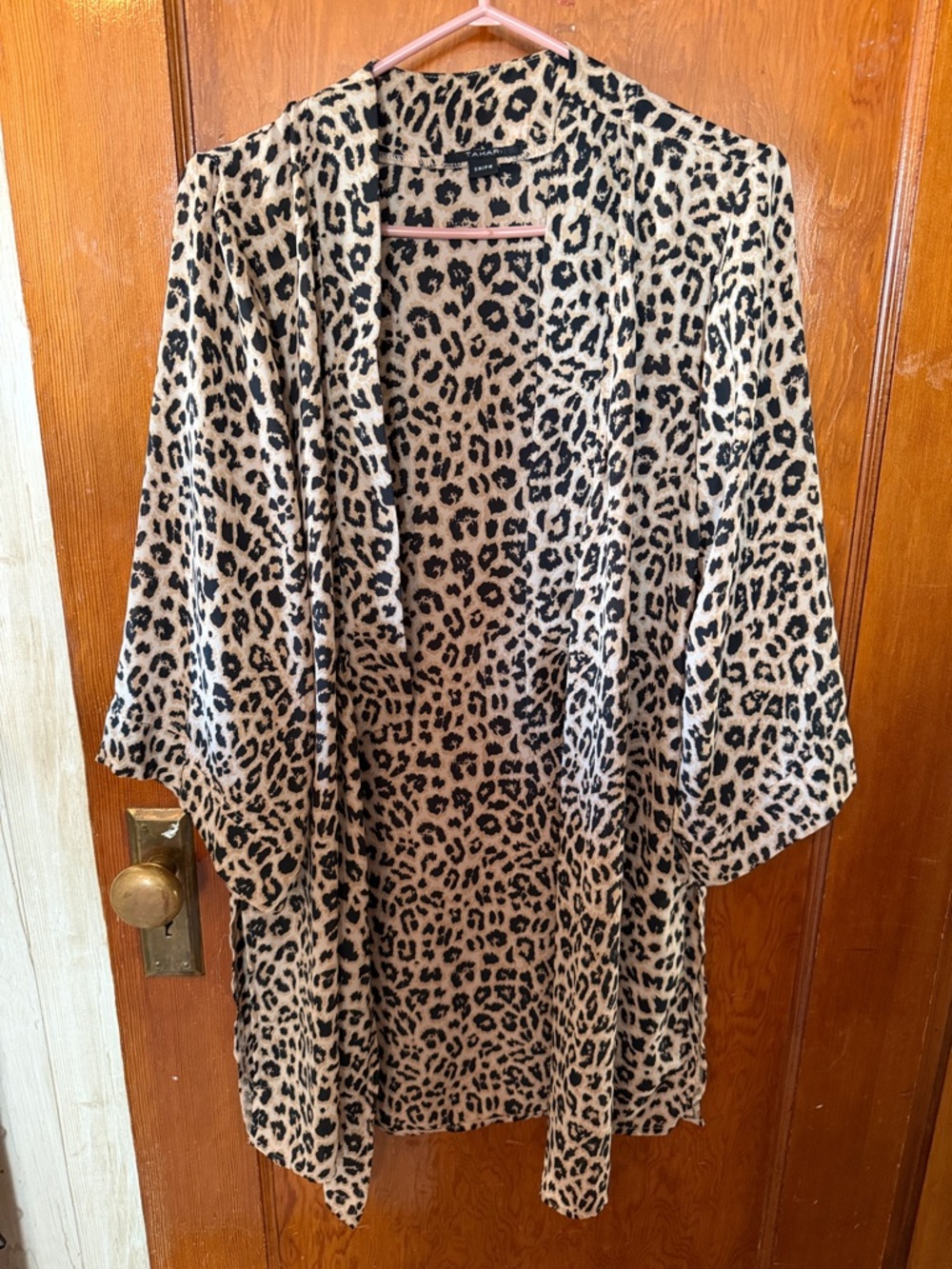 Tahari Beige and Black Leopard Print Duster